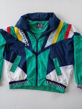 1990s Large Vintage Rivers Edge Green/Blue Color Retro Windbreaker Womens L